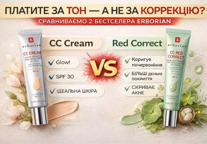Порівнюємо CC-крем  Erborian CC Cream SPF 30 та Коригуючий крем для обличчя Erborian СС Red Correct